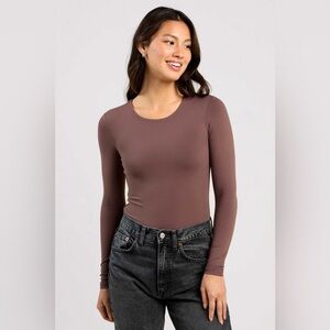 Nuuds Long Sleeve Brown Crewneck Bodysuit